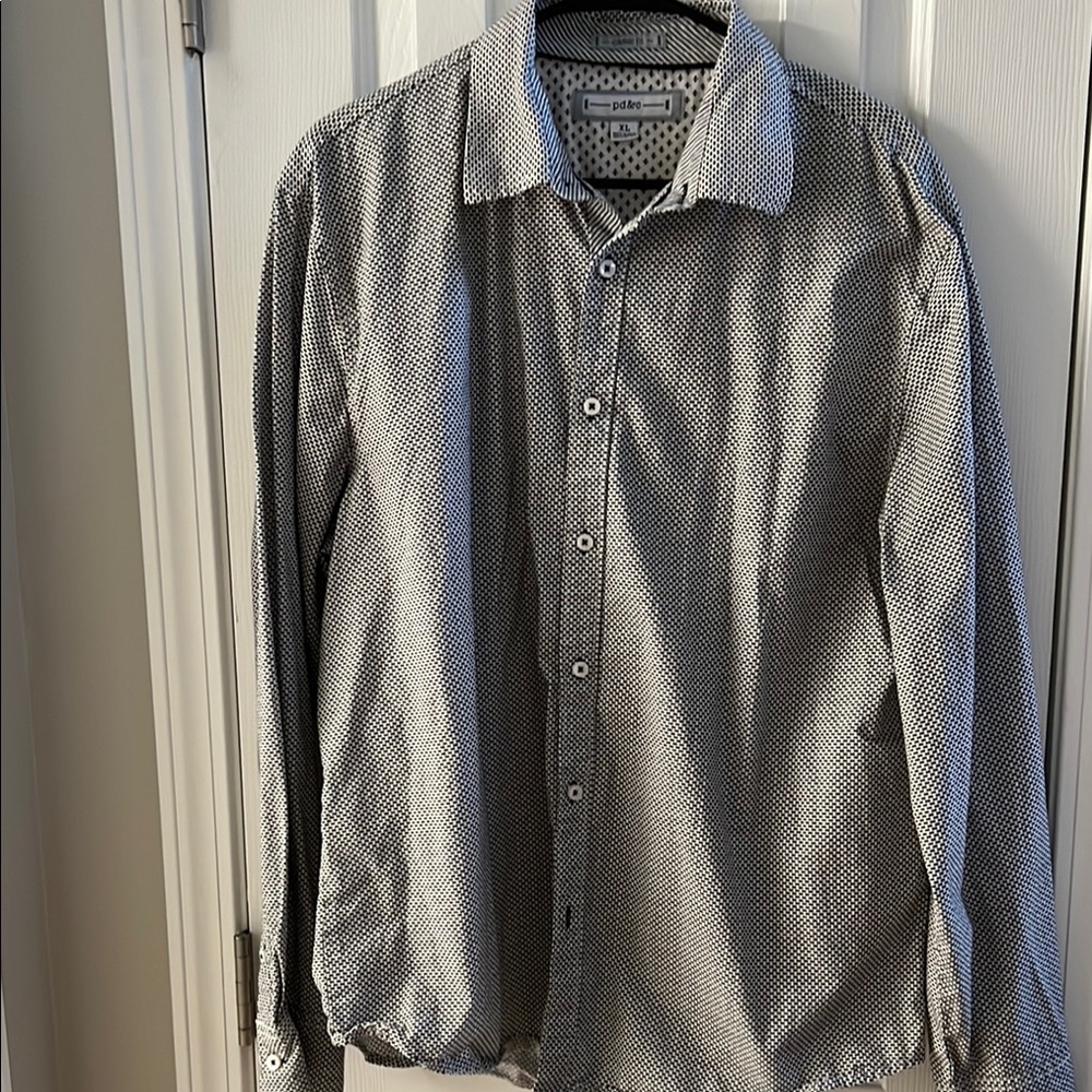 PD&C Men's White with Black Rectangles Button-Up Shirt - Size XL